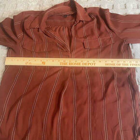 Ann Taylor Popover Tunic Burgundy Brick Red Plaid Lightweight Blouse Size Medium - Picture 13 of 14